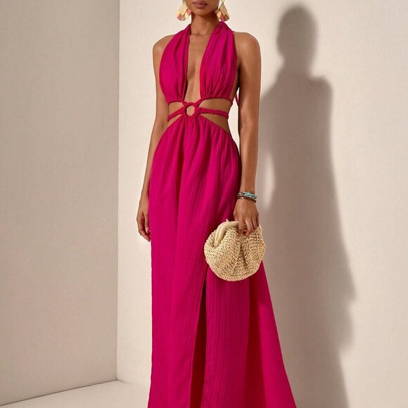 Sexy Women's Halter Neck Strapless Backless cut out Waist Maxi dress - Picture 7 of 7